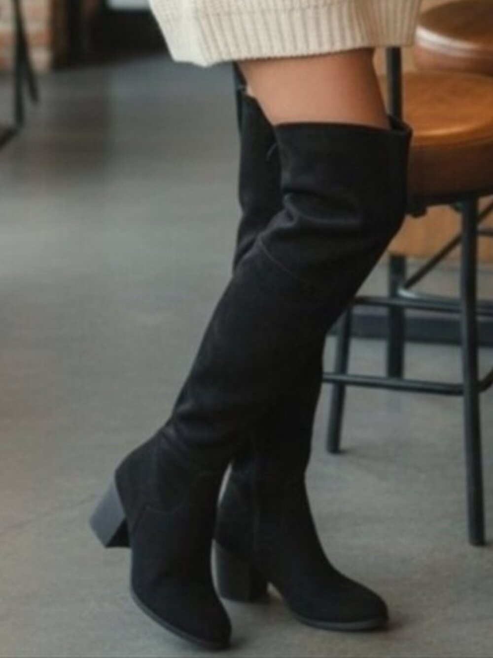 BP NORDSTROM Luke OTK Boots 6 Black Vegan Suede Over the Knee Fold Down Tall
